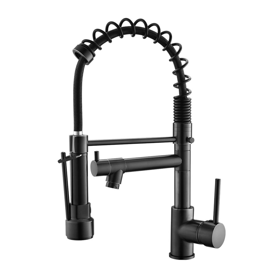 Fapully Modern Blackened Sink Faucet with Pull Down Spout Brass Kitchen Faucet with Pull Down Sprayer