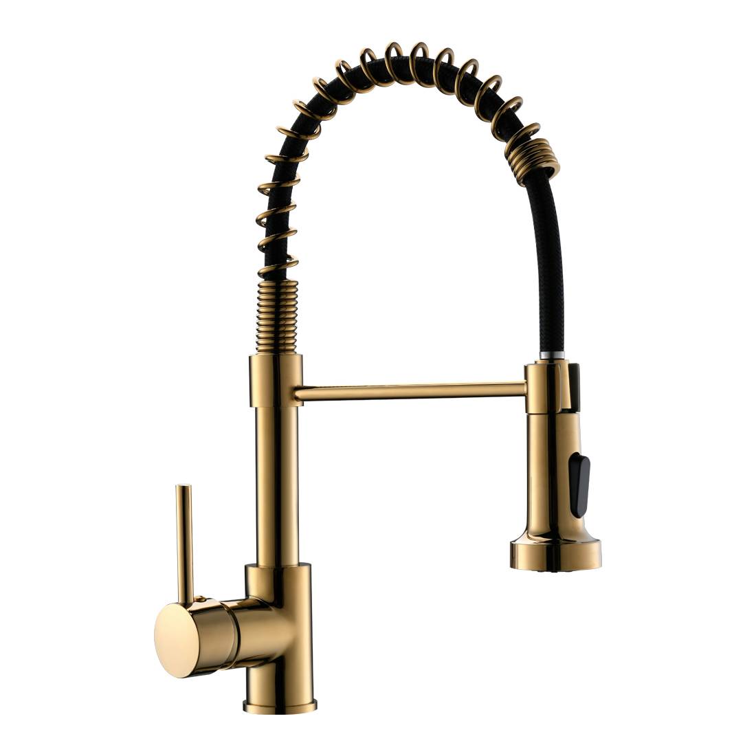 Brushed Gold Spring Kitchen Faucet with Pull Down Sprayer, Rv Kitchen Sink Faucet ,3 Function Single Handle Laundry Faucet,Brass